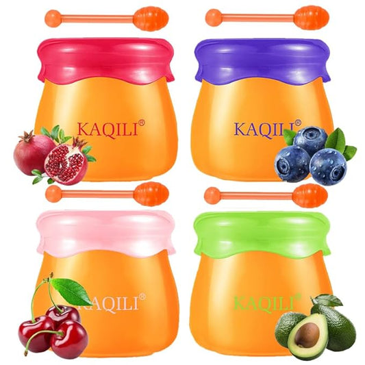 Honey Lip Balm Pot, Propolis Lip Mask, Strawberry Hydrating Propolis Lip Sleeping Mask, Prevent Dry&Cracked, Lip Repair Nourishes the Lip Skin (strawberry & blueberry & peach & avocado)-Velvo Beauty