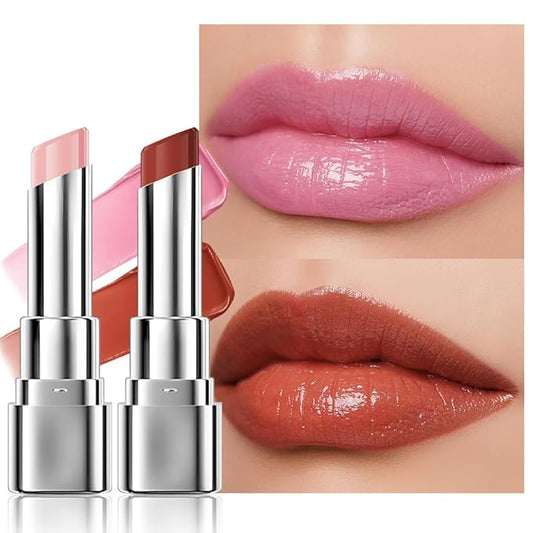 2Pcs Tinted Lip Balm Moisturizing Lipstick – Soft Pale Pink & Cool Plum Red Sheer Hydrating Lip Color for Dry Lips – Nourishing Lip Balm for All Women with a Subtle Natural Scent (S01 & S04)-Velvo Beauty