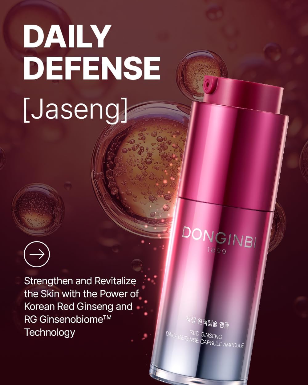 Donginbi Red Ginseng Daily Defense Capsule Ampoule - Glowing Serum, Firming & Skin Barrier Repair Face Mositruzier, Korean Red Ginseng, Skin Care Gifts for Women,1.01 floz / 30 ml-Velvo Beauty