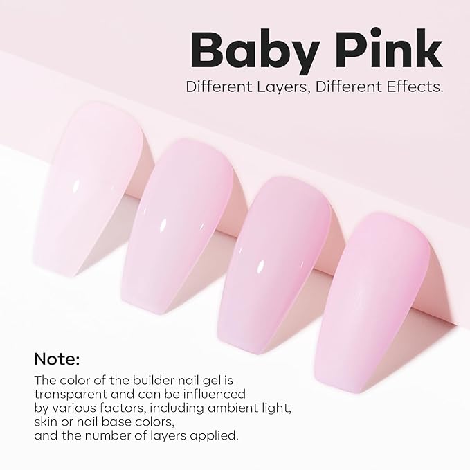 modelones Builder Nail Gel, 8-in-One Baby Pink Builder, Pastel Pink Rubber Base Gel Polish, LED Lamp Cured Color Base Hardener Apex Building Strengthener Extension for DIY Salon Girls Home-Velvo Beauty