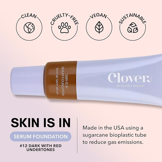 Clover Skin Is In Serum Foundation | Hydrating Face Serum, Lightweight Foundation, Cruelty-Free & Vegan | With Squalane And Sunflower Seed Wax | 30 ml - Shade 12 (Dark)-Velvo Beauty