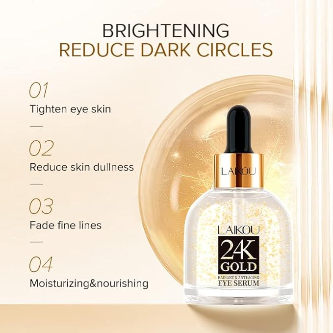 AKARY 24K Gold Eye Serum, Under-eye Firming Serum for Reduces Puffy Eyes, Dark Circles, Fine Lines, Under Eye Bags, Tightening, Hydrating Face Serum, Treatment for Skin Care with Nicotinamide and Vitamin E-Velvo Beauty