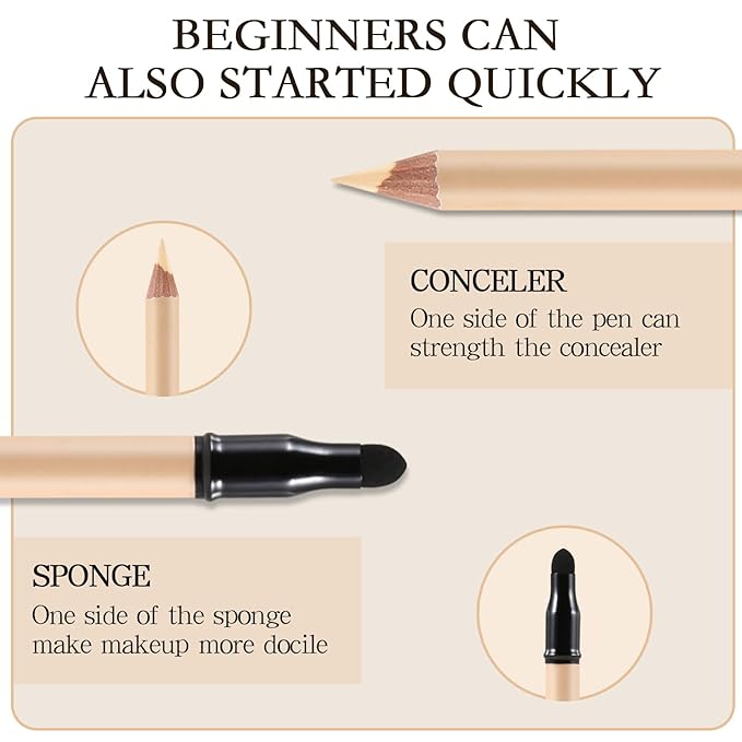 2pcs Concealer Pencil with Sponge,Full Coverage,Waterproof Under Eye Concealer Stick for Dark Circles,Blemishes,Aging Spots,Acne,Freckles-Velvo Beauty