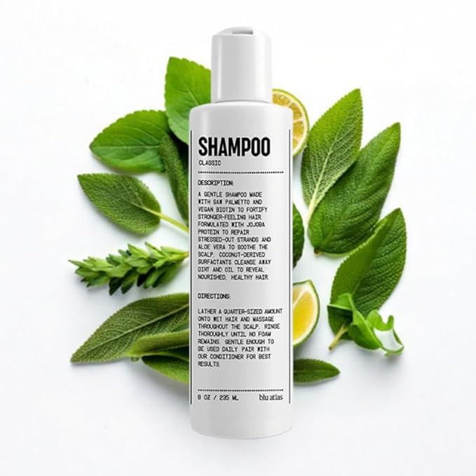 Blu Atlas Men's Natural Shampoo – Organic, Sulfate-Free, Paraben-Free – Deep Cleansing & Hydrating – Classic Scent (Bergamot, Sage, Patchouli) – Made in America– 8 oz-Velvo Beauty