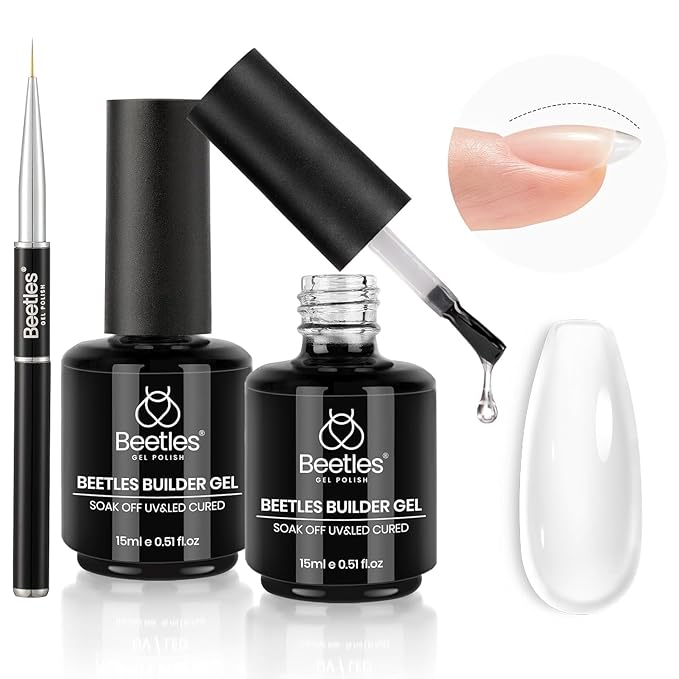 Beetles Builder Gel 2Pcs Clear 7 in 1 15ml Builder Gel Set for Nail Extension Building Nail Apex Strengthen Thin Nails DIY Salon at Home Nail Art Design for Women-Velvo Beauty