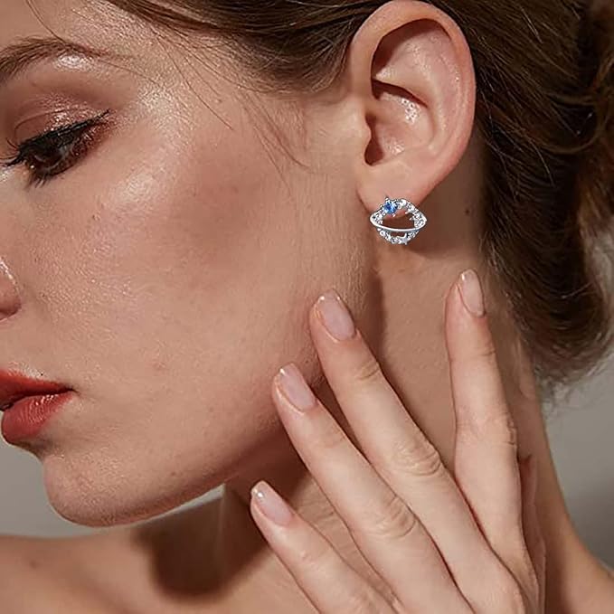 Boho Crystal Saturn Earrings Cz Orb Planet Earrings Silver Rhinestone Circle Earrings Tiny Sapphire Stud Earrings Jewelry for Women and Girls-Velvo Beauty