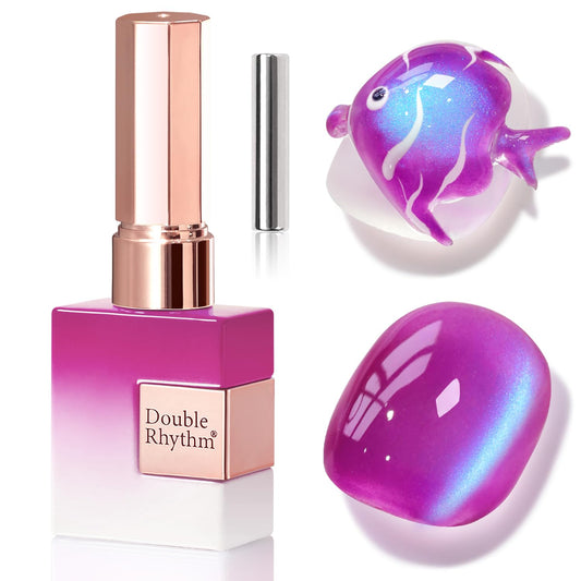 Double Rhythm Jelly Glass Cat Eye Gel Polish with Magnet 15ML Holographic Glitter Shimmer Translucent Sheer Color Magnetic Nail Polish Salon DIY at Home (Dark Navy-MC1268)-Velvo Beauty