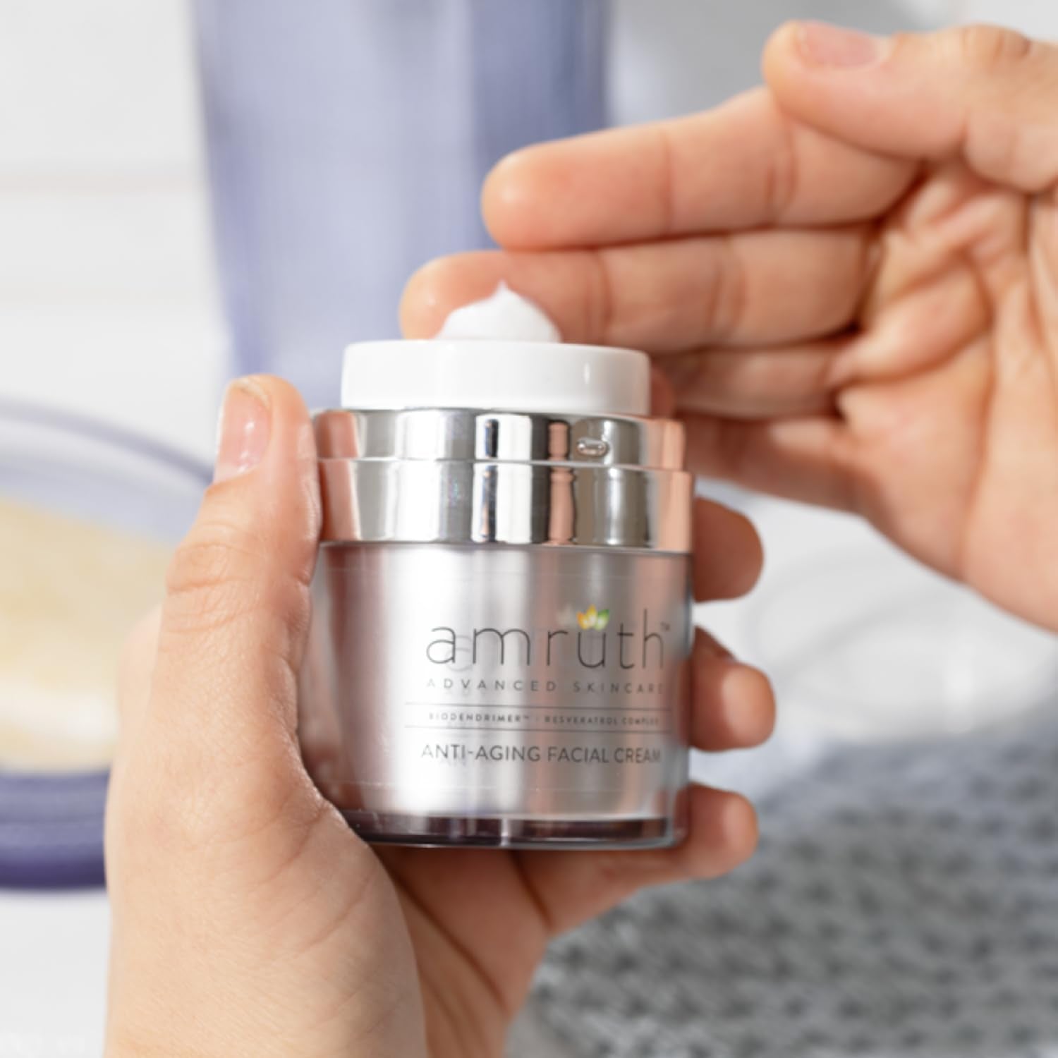 Amruth Resveratrol Daily Anti-Aging Facial Cream, 1oz Jar with Pump, Lightweight, Firms and Nourishes Skin, Smooths Appearance of Fine Lines and Wrinkles-Velvo Beauty