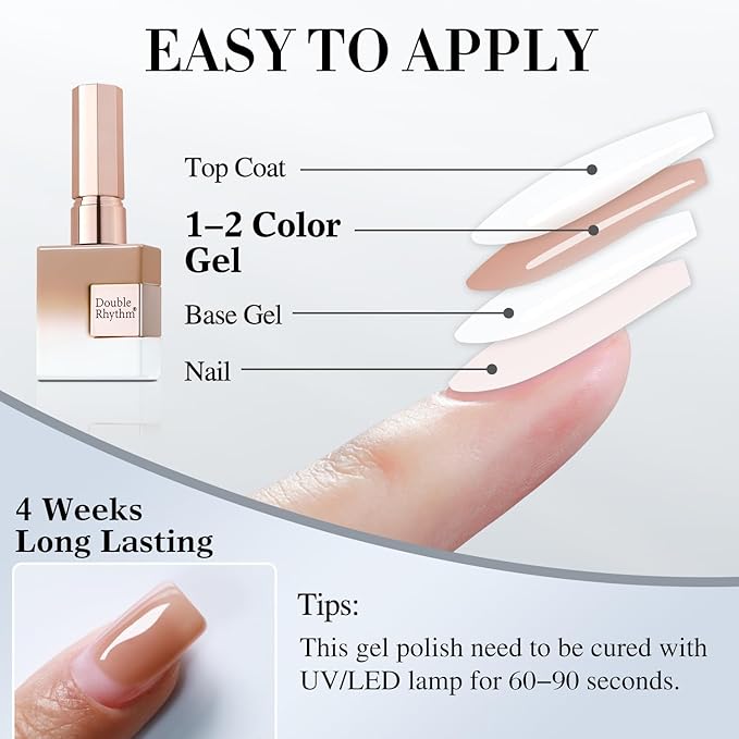 Double Rhythm 0.5Oz Translucent Gel Polish Sheer Neutral Natural Light Milky Same Color Same Bottle 15ML Jelly Nail Art DIY at Home (Nude-A1372)-Velvo Beauty