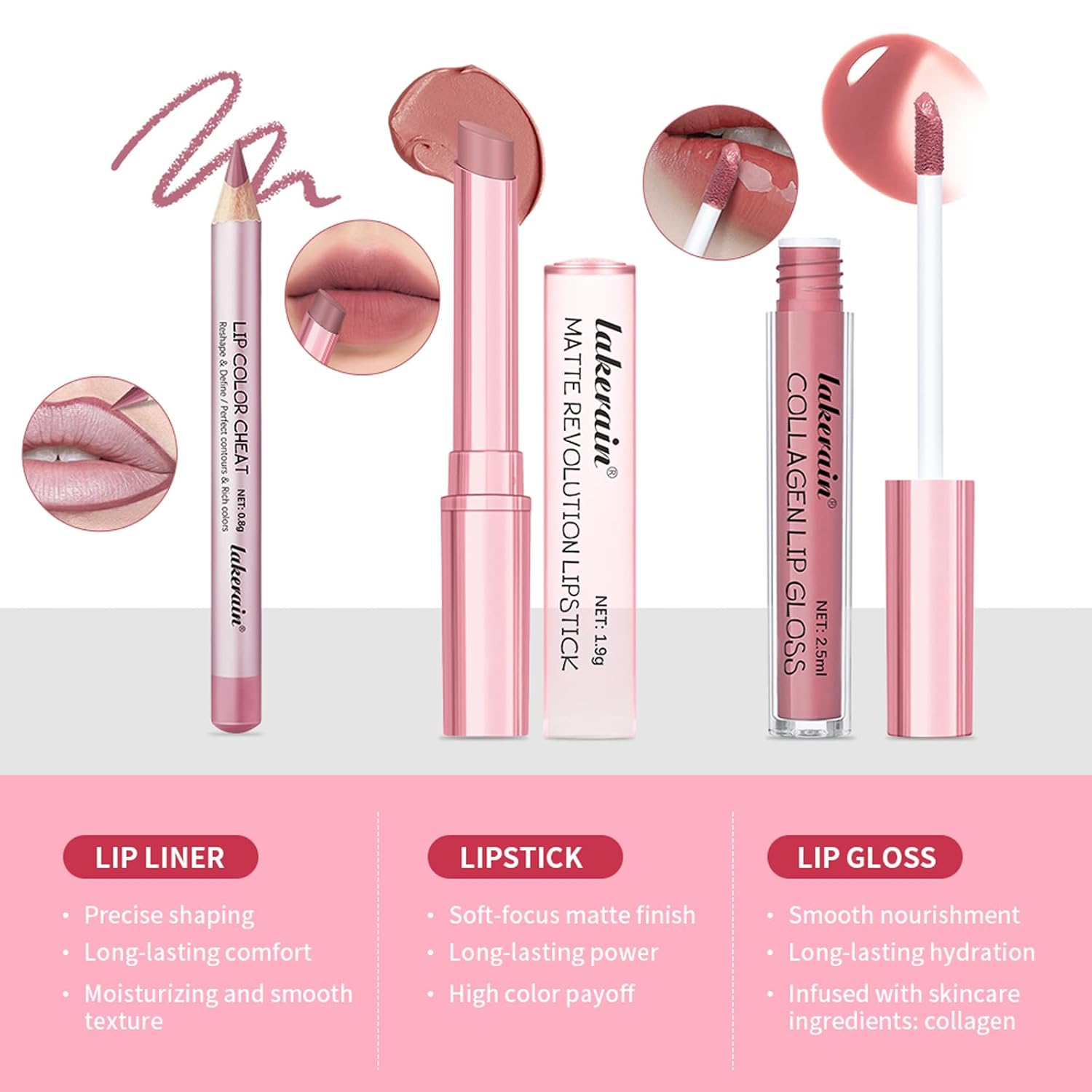 3PCS Lip Liner and Lipstick Combo Set - Matte Lip Liner Pencil, Velvet Matte Lipstick & Hydrating Collagen Lip Gloss - Long-Lasting, Smudge-Proof, High Pigment Nude Brown Lip Makeup Kit (Set 2, 3)-Velvo Beauty