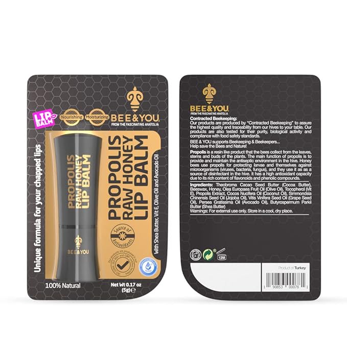 Bee and You 100% Natural Moisturizing Lip Balm, Chapstick, Chapped Lips Treatment Severe, Beeswax with Propolis Extract, Raw Honey, Vitamin E, Shea Butter, Non GMO, Gluten Free, 5g-Velvo Beauty