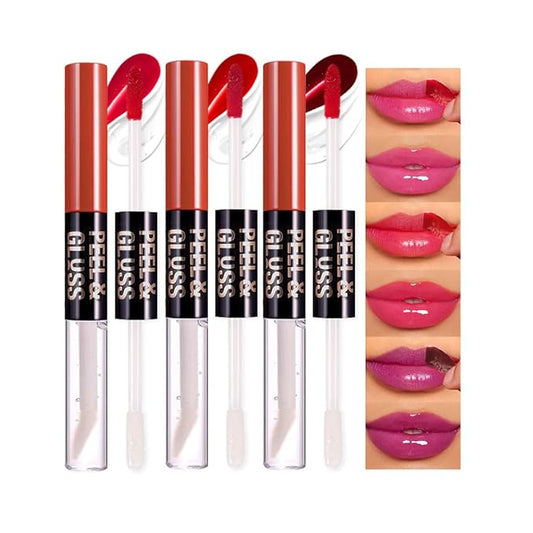 3Pcs Peel Off Lip Gloss Tattoo and Lip Oil, Lip Stain Peel Off Masque - Peel Off Lip Tint ,Long Lasting Waterproof Transfer-proof Lip Mask Lip Gloss Peel Off Lip Liner,Stay Lip Makeup 03#+04#+05#-Velvo Beauty