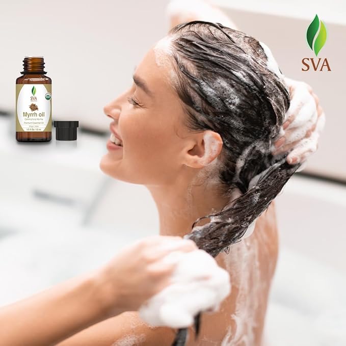 SVA Myrrh Essential Oil Organic – 1/3 Fl Oz – 100% Natural Organic Myrrh Oil - for Diffuser, Hair Care, Face, Skin Care, Aromatherapy, Scalp and Body Massage, Soap and Candle Making-Velvo Beauty