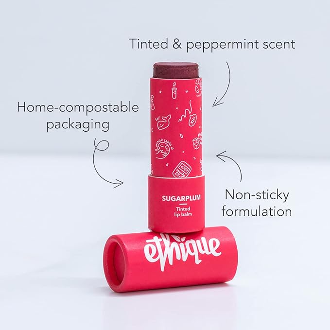 Ethique Sugarplum Nourishing Tinted Lip Balm - Plastic-Free, Vegan, Cruelty-Free, Eco-Friendly, 0.32 oz (Pack of 1)-Velvo Beauty