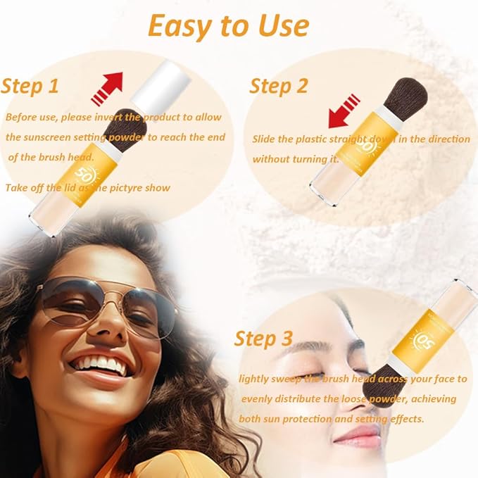 Sunscreen Setting Powder SPF 50 Loose Powder with Brush Natural Mineral Makeup Setting Powder Translucent 0.28 oz for All Skin-2PC-Velvo Beauty