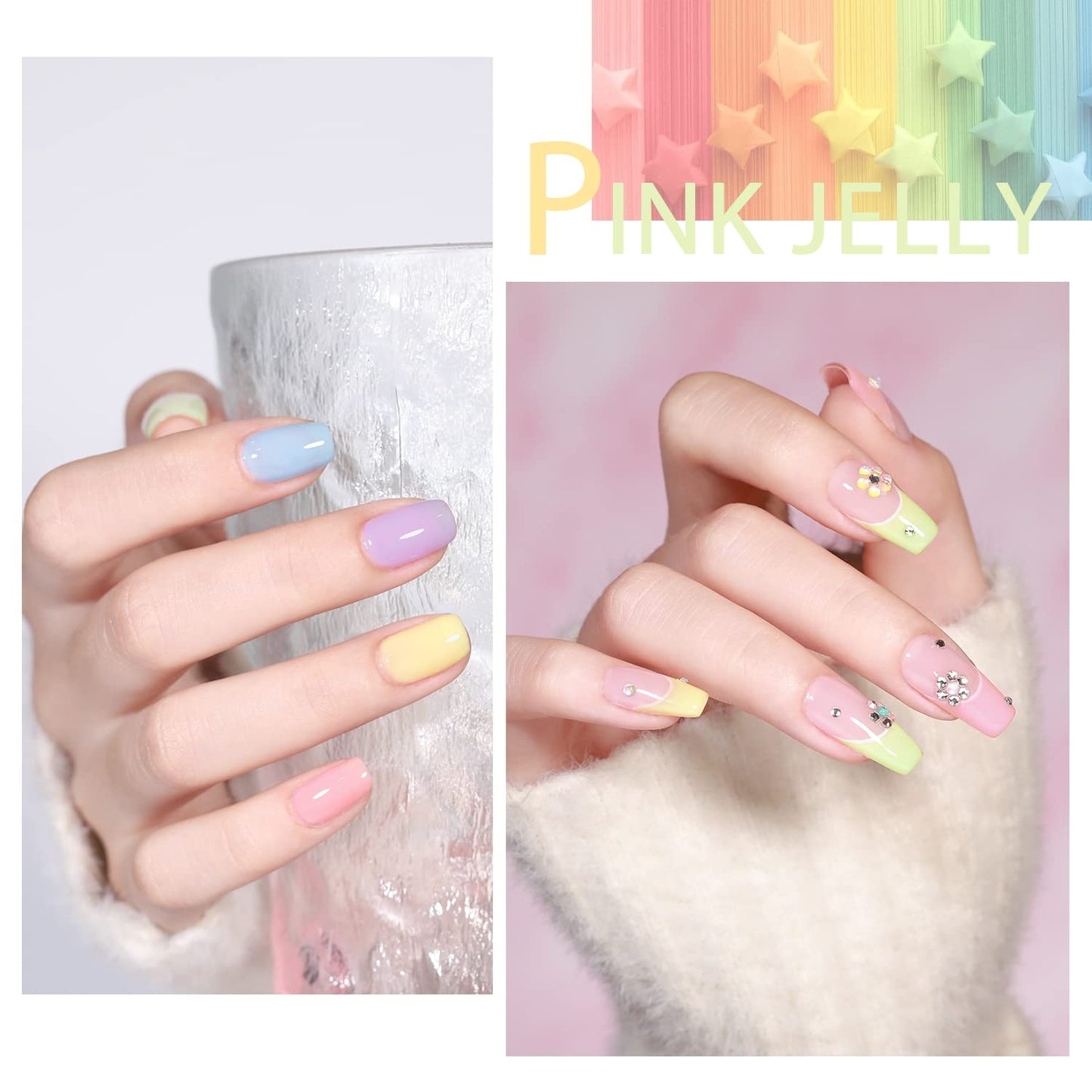 Jelly-Pastel Gel Nail Polish Set - 10 Pcs Pink Nude Gel Polish Set with Summer Yellow Blue Colors - DIY Soak Off Nail Lamp - Easter Decoration Gifts for Women - Manicure Kit-Velvo Beauty