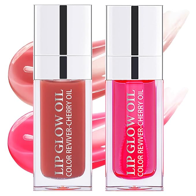 Yasovigi Hydrating Lip Oil Plumping Lip Tint Moisturizing Lip Gloss, Transparent Lip Balm Care Stick Nourishing Repairing Non-sticky, Moisture&Lighten Lip Lines (Cherry + Rosewood)-Velvo Beauty