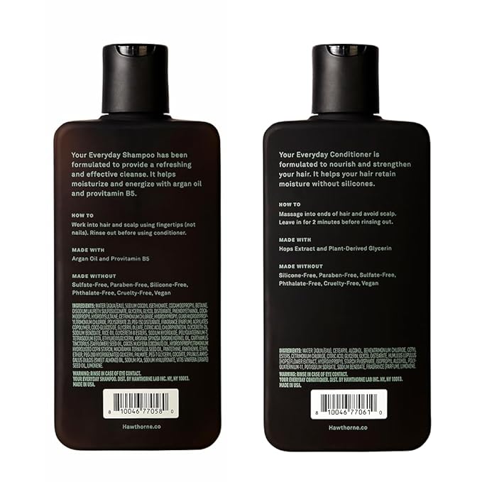 Hawthorne Men's Everyday Shampoo and Conditioner Set. For Stronger, Healthier Hair with Pure Avocado Oil and Coconut Oil. Mint and Eucalyptus Scent. Sulfate Free, Paraben Free. 8 fl. oz each.-Velvo Beauty