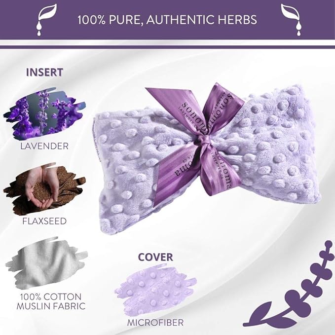 Sonoma Lavender Spa Mask, Heatable/Chillable Aromatherapy Eye Pillow with Lavender Infused Flaxseed Insert, Eye Compress for Stress Relief with Removable and Washable Cover (Lilac Dot)-Velvo Beauty
