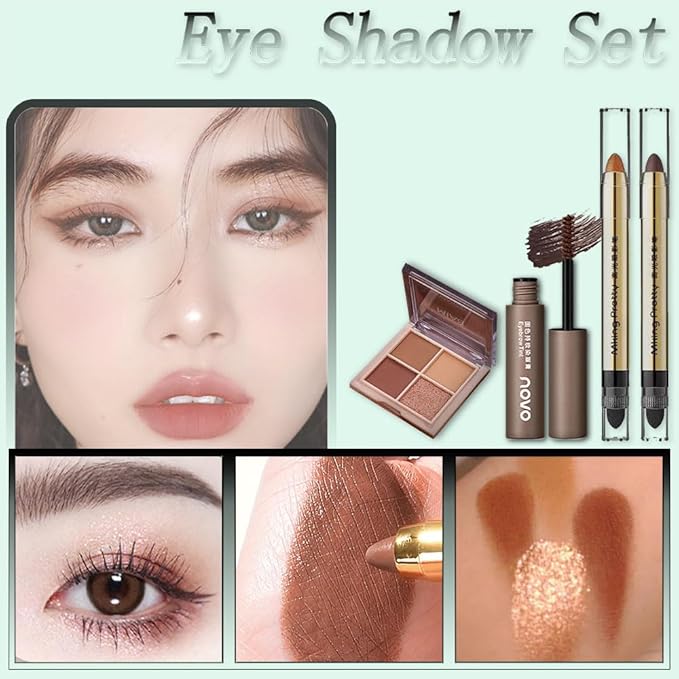 All-In-One And Portable Beginner Makeup Kit, Including Mascara, Eyeshadow Pencil, Eyeshadow Palette, Beauty Brush Set, Eyebrow Shaping Set And Other Props-Velvo Beauty