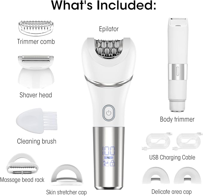 Epilators Hair Removal for Women-2 in 1 Eletctric Razors for Women,Dual Head Bikini Trimmer for Pubic Hair/Lady Facial Razor,Cordless Epilator Body Shaver for Smooth Wet/Dry Shaving,Led Light-Velvo Beauty
