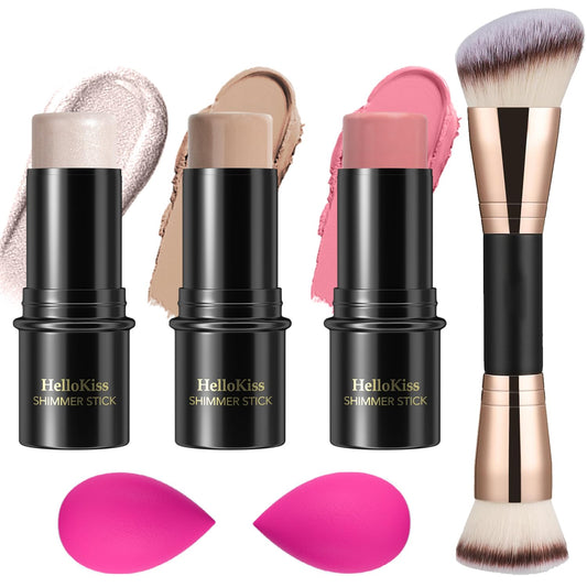 3 Pcs Cream Contour Stick Makeup Kit, Shades with Highlighter Stick, Blush Stick and Bronzer Contour Stick for Sculpt the Cheeks, Waterproof, Matte & Dewy Finish (Fair,#01+#08+#13)-Velvo Beauty