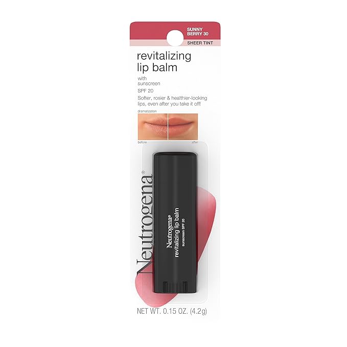Neutrogena Revitalizing and Moisturizing Tinted Lip Balm with Sun Protective Broad Spectrum SPF 20 Sunscreen, Lip Soothing Balm with a Sheer Tint in Color Sunny Berry 30,.15 oz-Velvo Beauty
