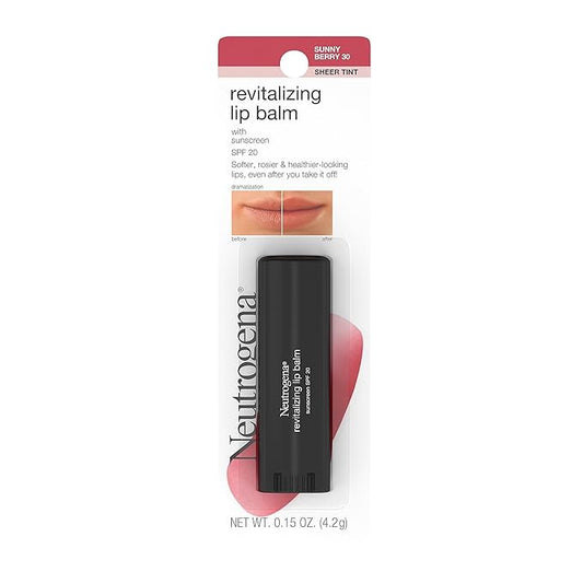 Neutrogena Revitalizing and Moisturizing Tinted Lip Balm with Sun Protective Broad Spectrum SPF 20 Sunscreen, Lip Soothing Balm with a Sheer Tint in Color Sunny Berry 30,.15 oz-Velvo Beauty