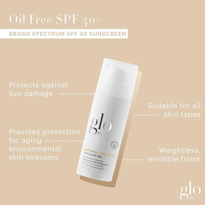 Glo Skin Beauty Oil Free SPF 40+ Hyaluronic Acid Infused All Mineral Sunscreen - Protect Against Sun Damage & Aging Environmental Skin Stressors - Weightless, Invisible Finish-Velvo Beauty