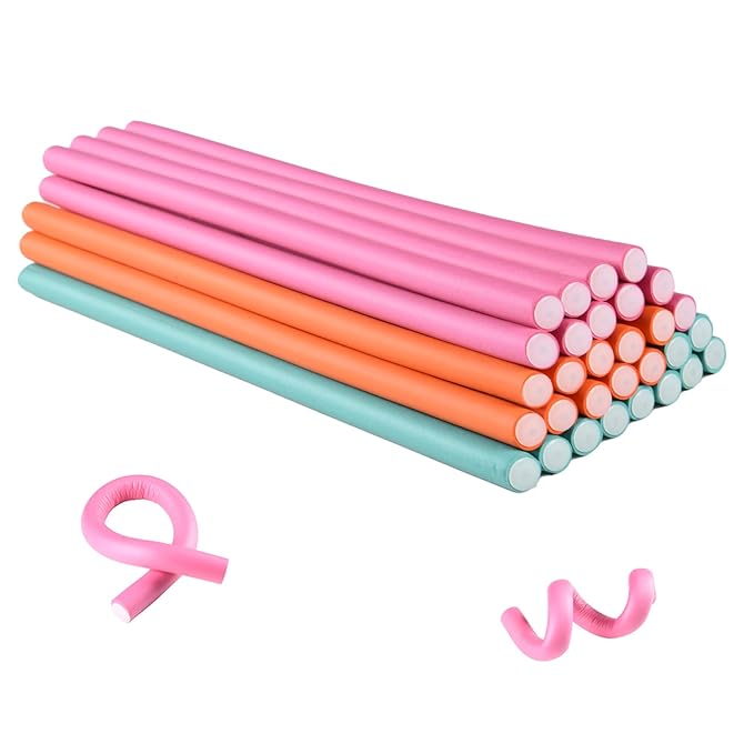 30PCS 9.45" Flexible Curling Rods,Heatless Twist Soft Foam Hair Rollers Home Use for Women Girls Long and Short Hair to Sleep in, (0.55 x 9.45 Inch, 3 Colors)-Velvo Beauty