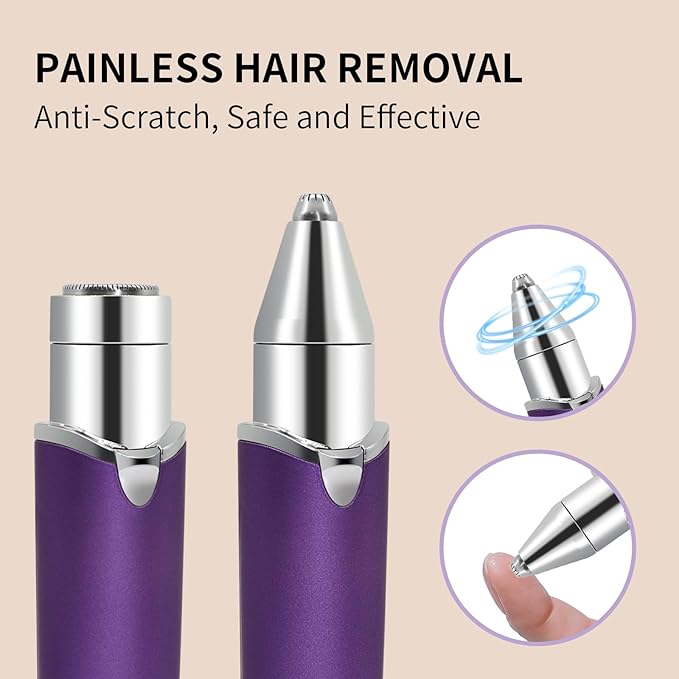 Eyebrow Facial Trimmer, Facial Hair Removal for Women, Smooth & Painless Face Razors Eyebrow Shaver for Women - 2 in 1 Facial Hair Remover & Eyebrow Trimmer with Built-in Battery for Face, Lip, Chin-Velvo Beauty
