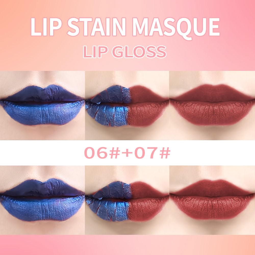 Lip Stain Peel Off Set–Long Lasting Waterproof Lip Tint, Smudge Proof Transfer Resistant Lip Stains Tattoo,High Pigment Matte Lip Color, Kiss Proof Peel Off Lip Stain Masque, Stay Lip Makeup 06+07-Velvo Beauty