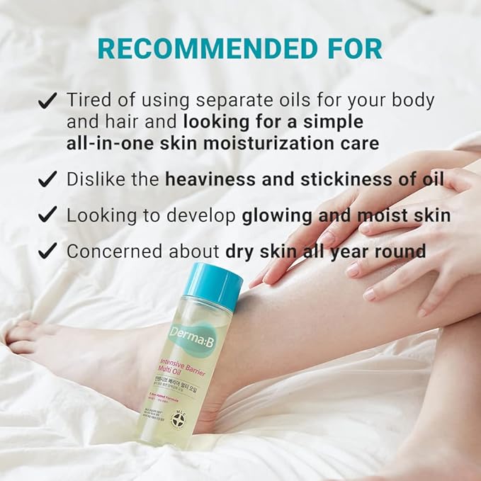 Derma B | Intensive Barrier Multi Body Oil | Moisturizing Non-Sticky Multi-Use Oil After Shower | 10 Botanical Skin Oil for Sensitive Skin | Korean Body Oils for Women & Men | 4.56 fl oz (135ml)-Velvo Beauty