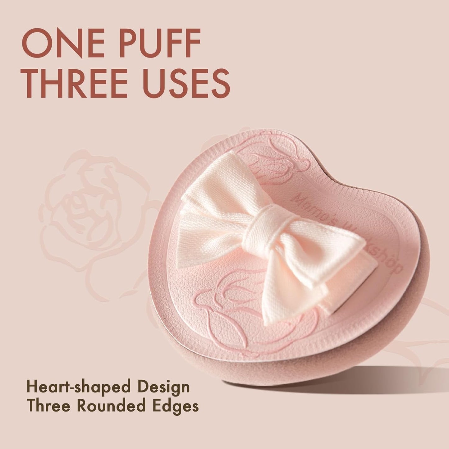 Heart-Shaped Makeup Sponge,Firm Bounce Rubycell, Foundation Sponge with Bow Tie Strap, for Precision Blending of Concealer/Cream Products, 3-Colors,Travel Friendly & Reusable & Storage Case-Velvo Beauty
