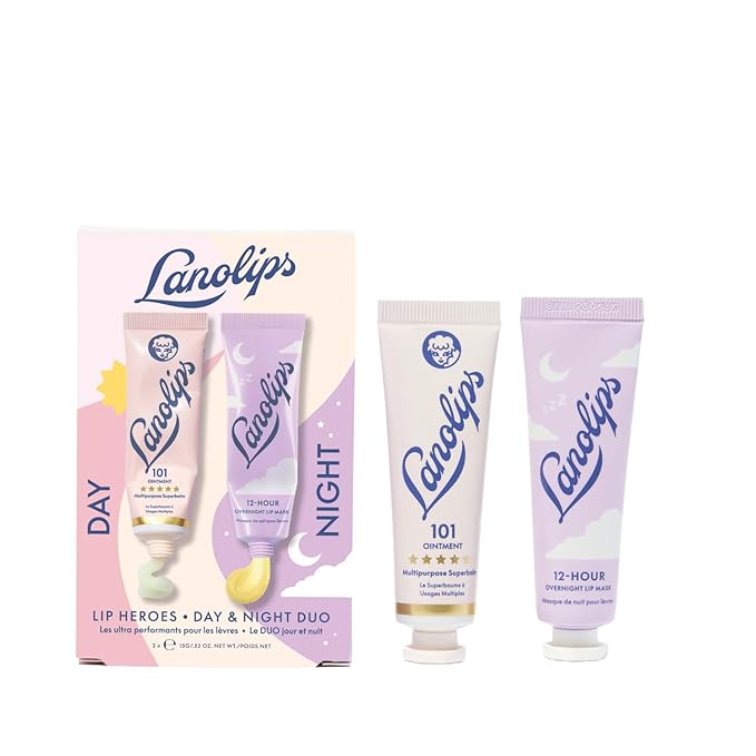 Lanolips 101 Lanolin Lip Balm & Overnight Lip Mask Duo - Heroes Kit for Complete Day to Night Care - Deeply Hydrating Moisturizer Set with Pure Lanolin Oil (2 Count)-Velvo Beauty