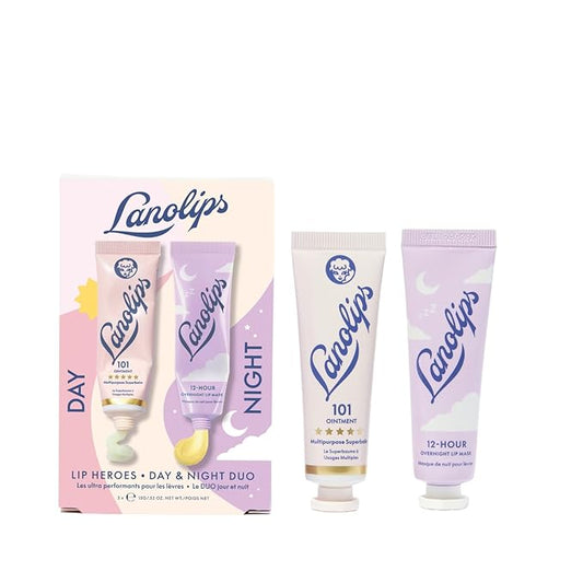 Lanolips 101 Lanolin Lip Balm & Overnight Lip Mask Duo - Heroes Kit for Complete Day to Night Care - Deeply Hydrating Moisturizer Set with Pure Lanolin Oil (2 Count)-Velvo Beauty