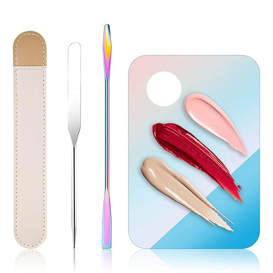 Makeup Spatula Korean Set, Senbos Professional Acrylic Makeup Palette with 2 Pcs Spatula Tool, Tray Apply for Foundation Eye Shadow Lipsticks Nail Art Pigment Blending Set with Leather Covers-Velvo Beauty