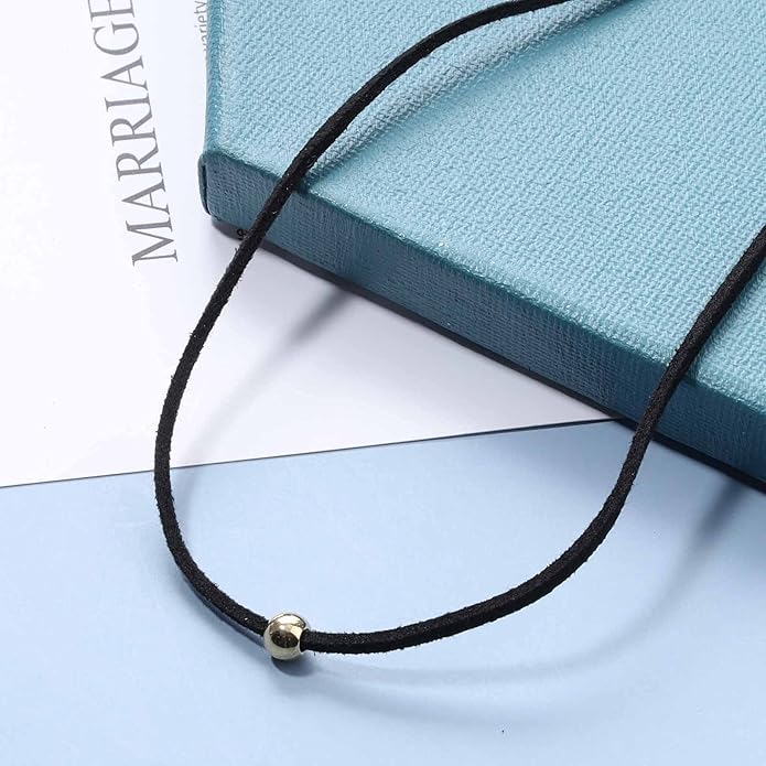 Boho Leather Choker Necklace Thin Black Suede Velvet Necklace Chain Vintage Minimalist Beaded Necklace 90s Chain Jewelry for Women Gifts-Velvo Beauty