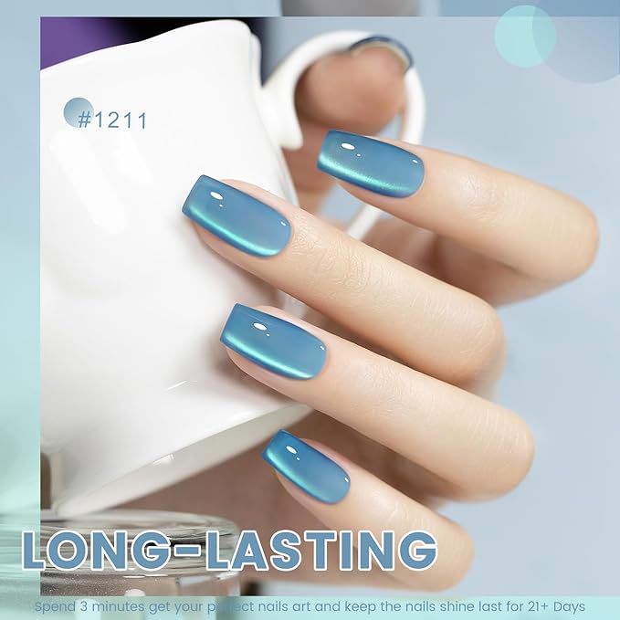 RARJSM Aurora Mermaid Cat Eye Gel Nail Polish Set 6pcs Reflective Pink Purple Green Blue Diamond Ceramic Glitter Glass Cateye Gelpolish with Magnet Stick 7.5ml Curing Requires Soak Off for Home Salon-Velvo Beauty