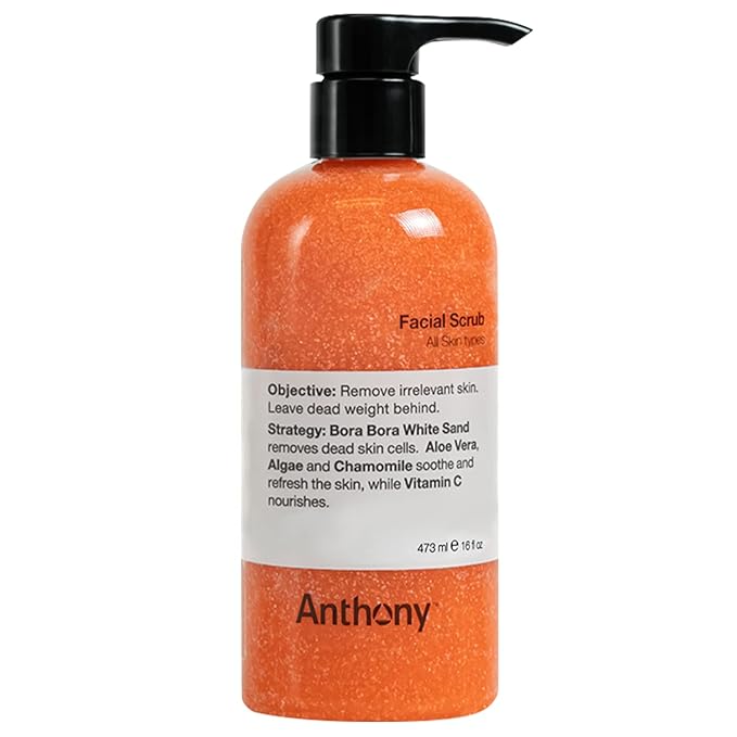 Anthony Facial Scrub, 16 Fl Oz, Contains Aloe Vera, Sand, Algae, Chamomile, Vitamin C, Soothes, Protects, Refreshes and Removes Dead Skin Cells-Velvo Beauty