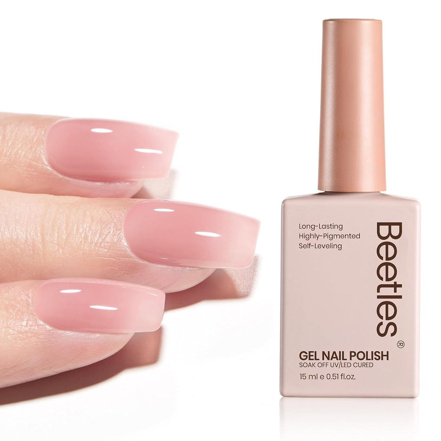 Beetles Nude Pink Gel Nail Polish - 15ml Nude Color Jelly Pink Gel Polish Sheer Translucent Effect Nail Concealer Soak Off UV LED Nail Lamp French Nail Art Gifts for Women Girls-Velvo Beauty