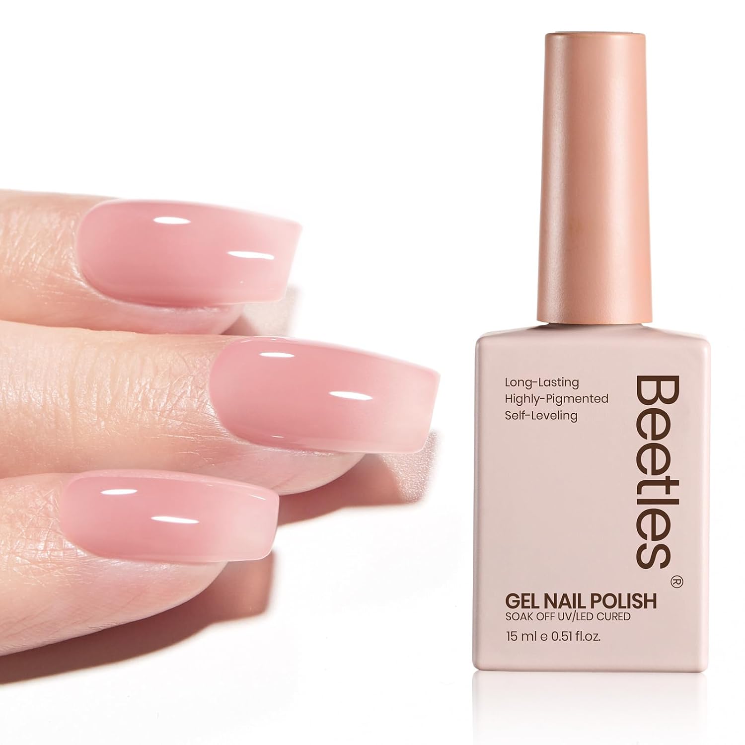 Beetles Nude Pink Gel Nail Polish - 15ml Nude Color Jelly Pink Gel Polish Sheer Translucent Effect Nail Concealer Soak Off UV LED Nail Lamp French Nail Art Gifts for Women Girls-Velvo Beauty