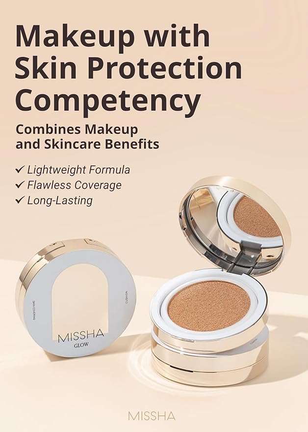 MISSHA Glow Cushion No.27 Honey Beige for Tanned Skin Radiant & Moisturizing Skin with Buildable Coverage-Velvo Beauty