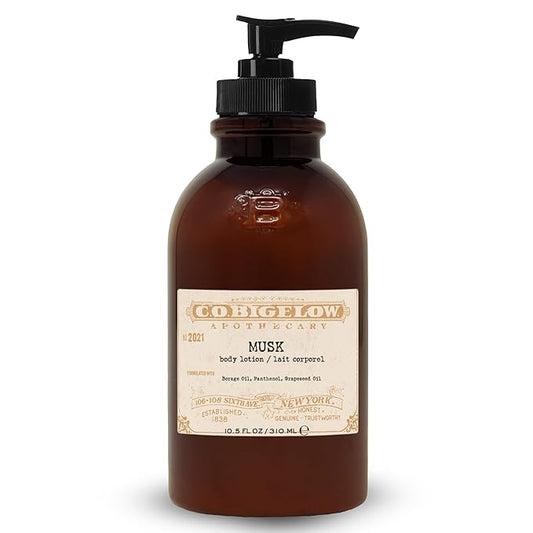 C.O. Bigelow Musk Body Lotion, Iconic Collection Moisturizing Body Lotion with Shea Butter, Borage Oil & Grapeseed Oil, 10.5 Fl Oz-Velvo Beauty