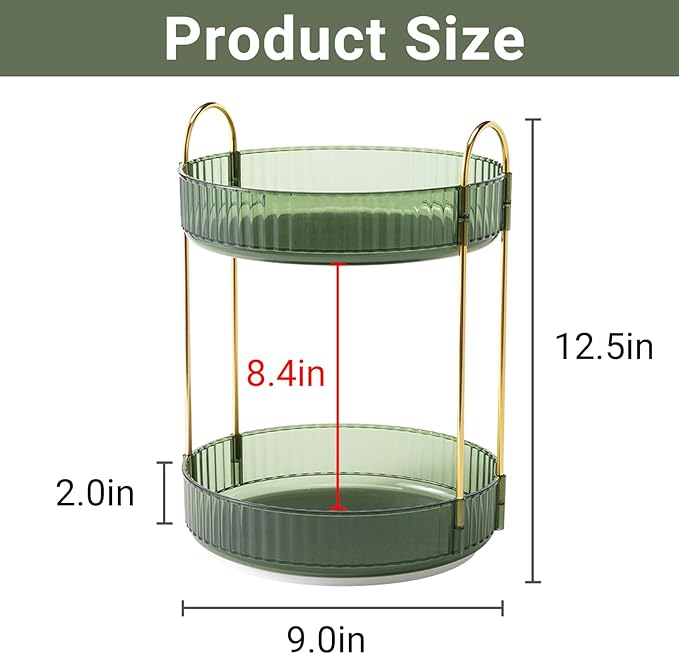 360 Rotating Makeup Organizer for Vanity,2 Tier Large Capacity Skincare Organizers,Bathroom Counter Organizer, Spinning Perfume Organizer & Vanity Organizer (Green-2 Tier)-Velvo Beauty