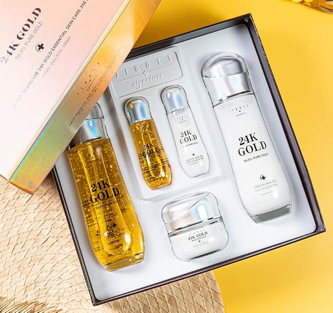 Signature 24K Gold Essential Skin Care 3 Set - Toner (150ml), Emulsion (150ml), Cream (50ml) - Korean Skincare for Healthy and Glowing Skin-Velvo Beauty