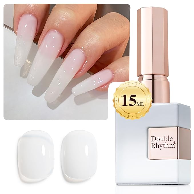 Double Rhythm Translucent Gel Polish Sheer Neutral Natural Light Milky Same Color Same Bottle 15ML Jelly Nail Polish Nail Art DIY at Home (Milky White-A1367)-Velvo Beauty