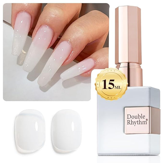 Double Rhythm Translucent Gel Polish Sheer Neutral Natural Light Milky Same Color Same Bottle 15ML Jelly Nail Polish Nail Art DIY at Home (Milky White-A1367)-Velvo Beauty