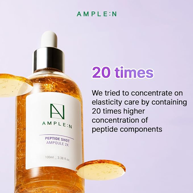 AMPLE:N Peptide Shot 2X Ampoule – Intensive Age Defying Concentrate Face Serum with Peptide Threads – Erasing Wrinkles and Improve Firmness – Lifting Sagging Skin – Plump, Repairs Skin, 3.38 fl.oz.-Velvo Beauty