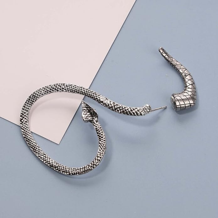 Punk Snake Cuff Earrings Silver Snake Ear Climber Earrings Cartilage Ear Crawler Earrings Gothic Serpent Clip on Wrap Earrings Jewelry for Women-Velvo Beauty